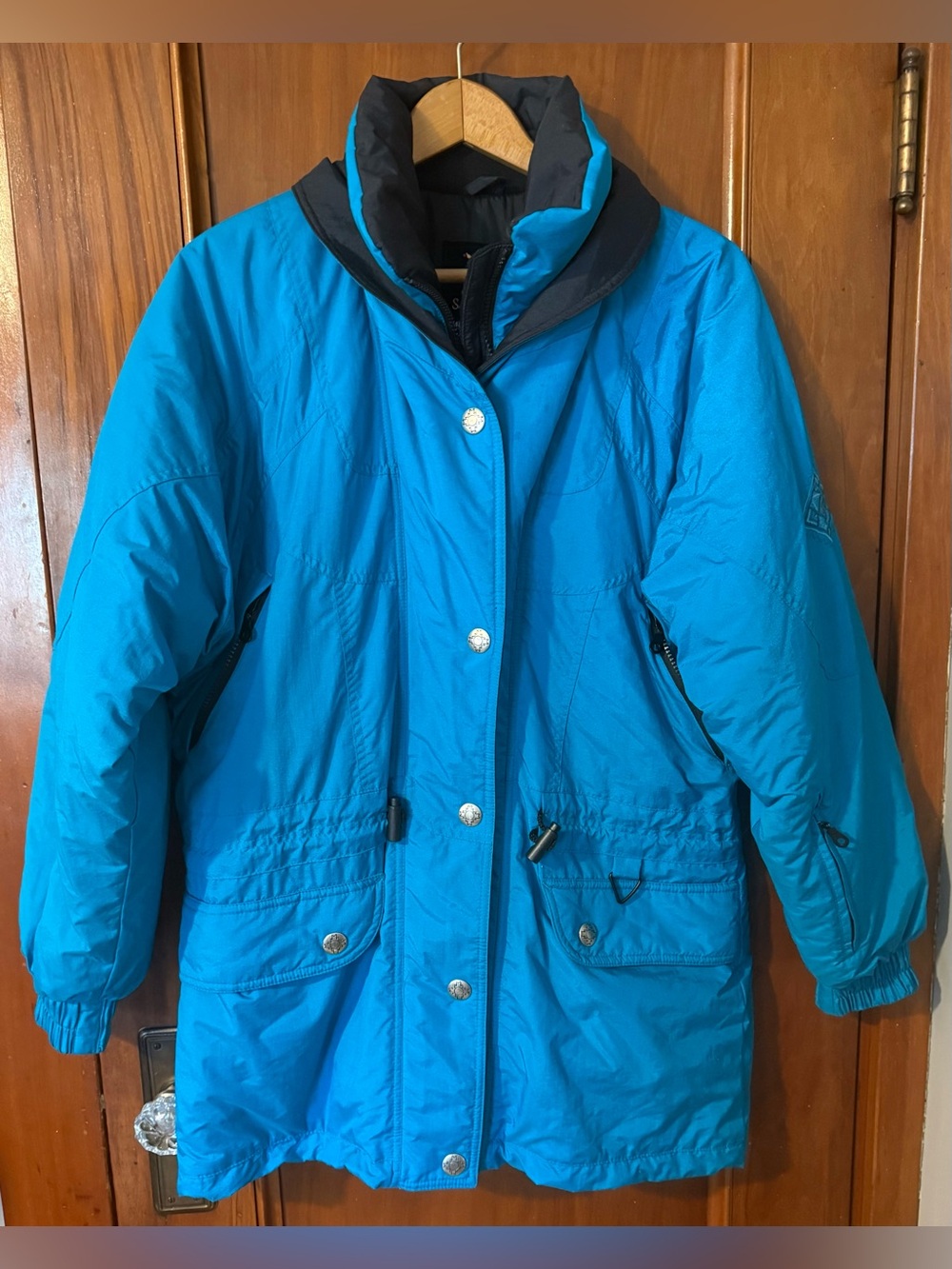 Vintage Solitude Ski Jacket Puffer Womens Medium/10 Teal Blue & Black 80s 90s